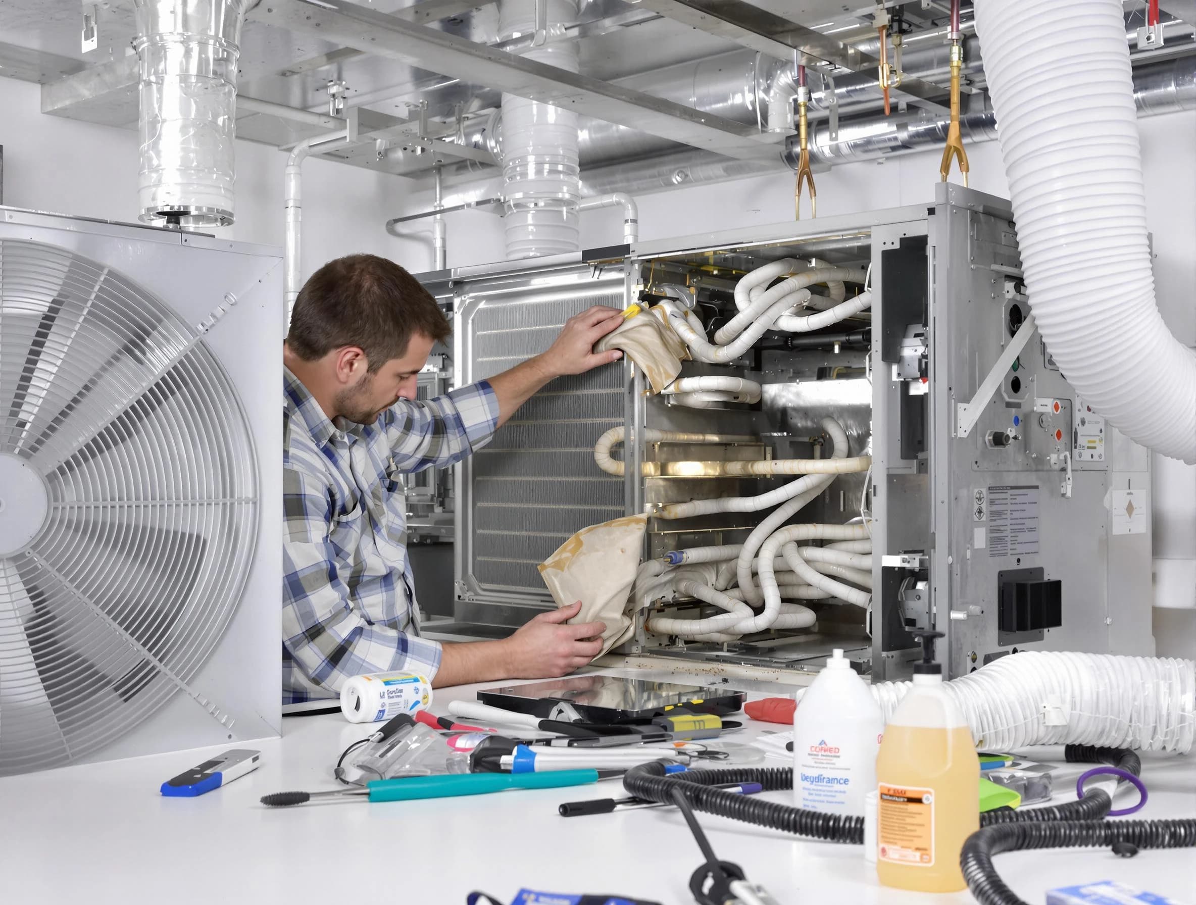 Cambridge Air Duct Cleaning specialist performing precision AC coil cleaning in Cambridge