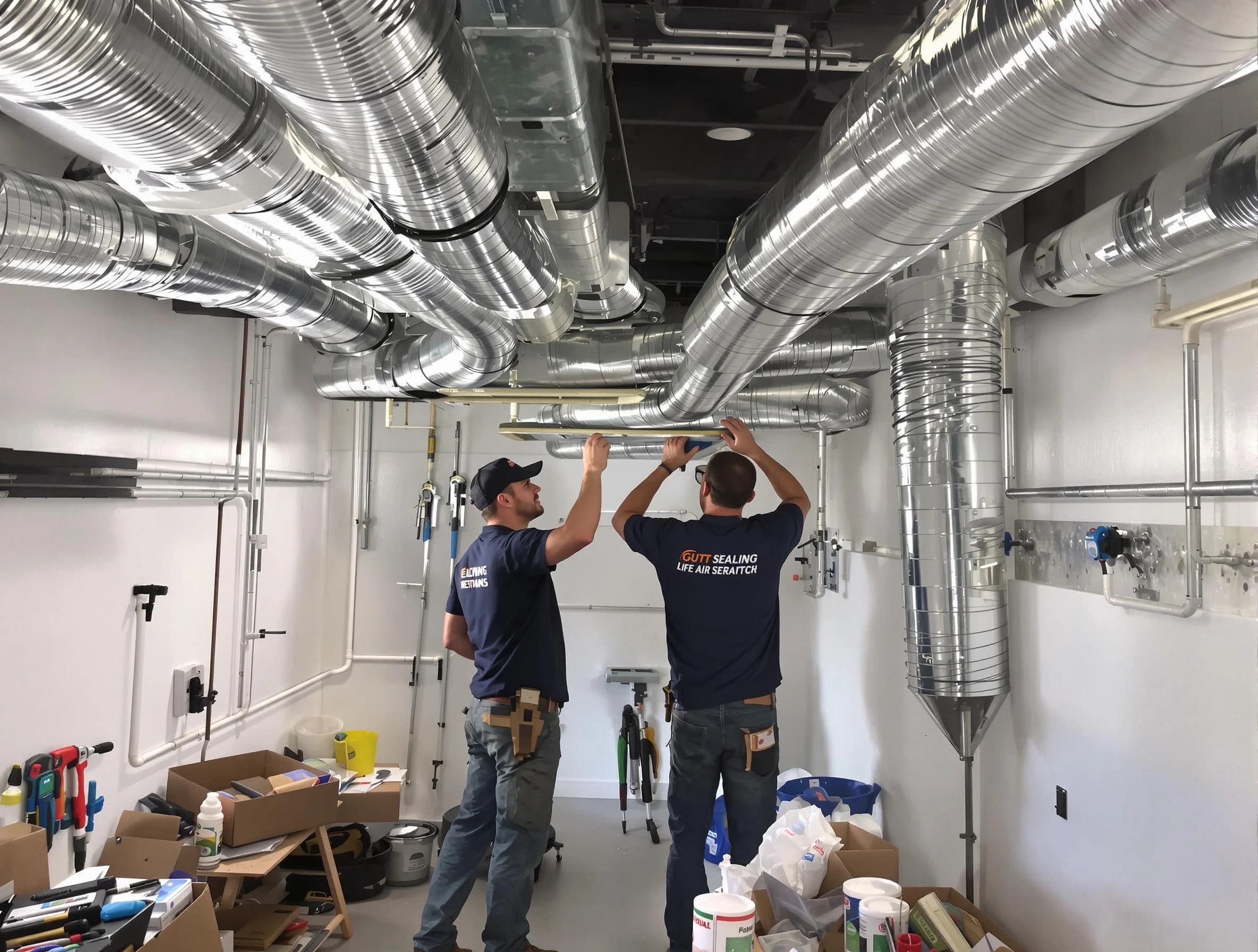 Cambridge Air Duct Cleaning technician applying professional duct sealing solutions in Cambridge