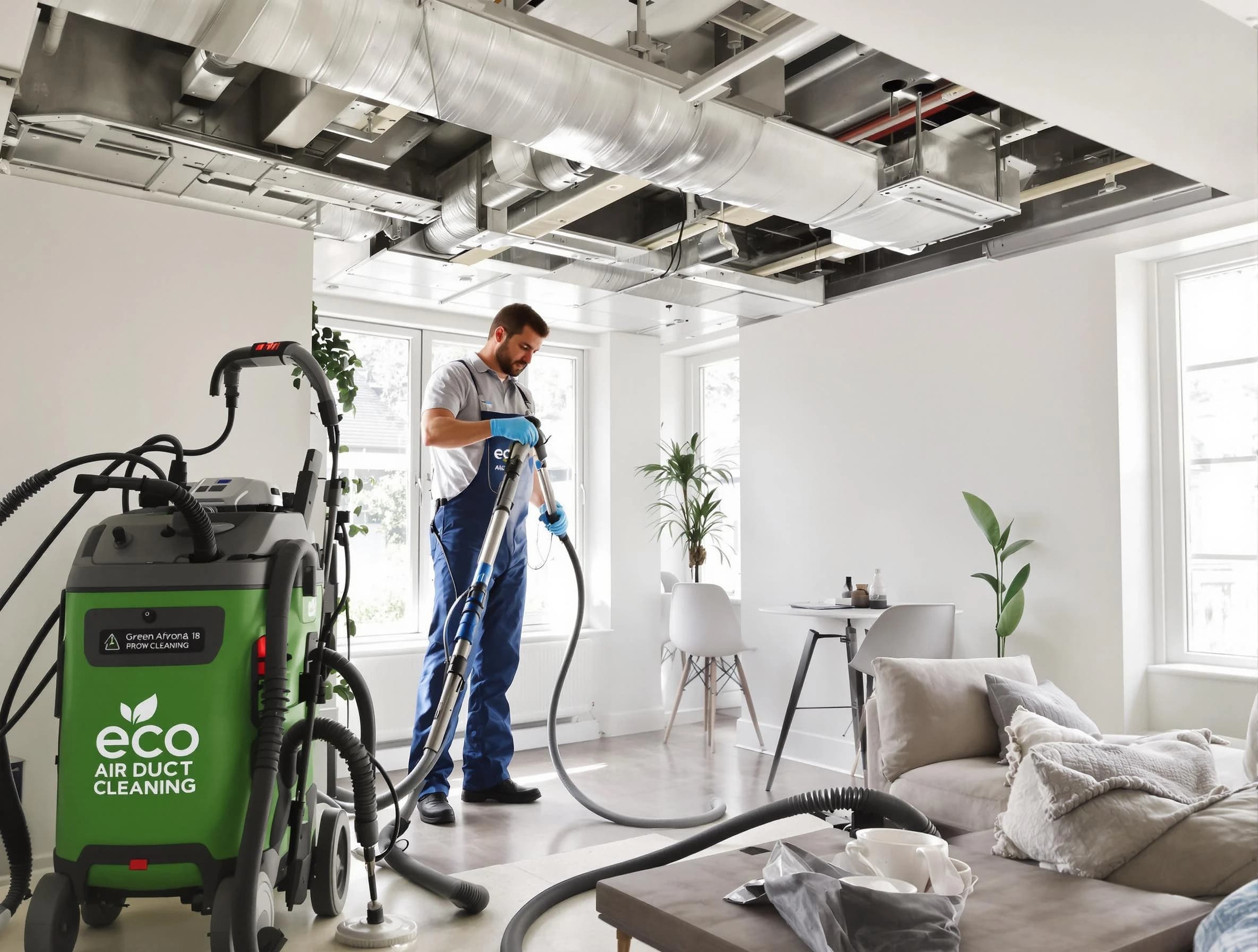 Cambridge Air Duct Cleaning technician performing eco-friendly duct cleaning using sustainable methods in Cambridge