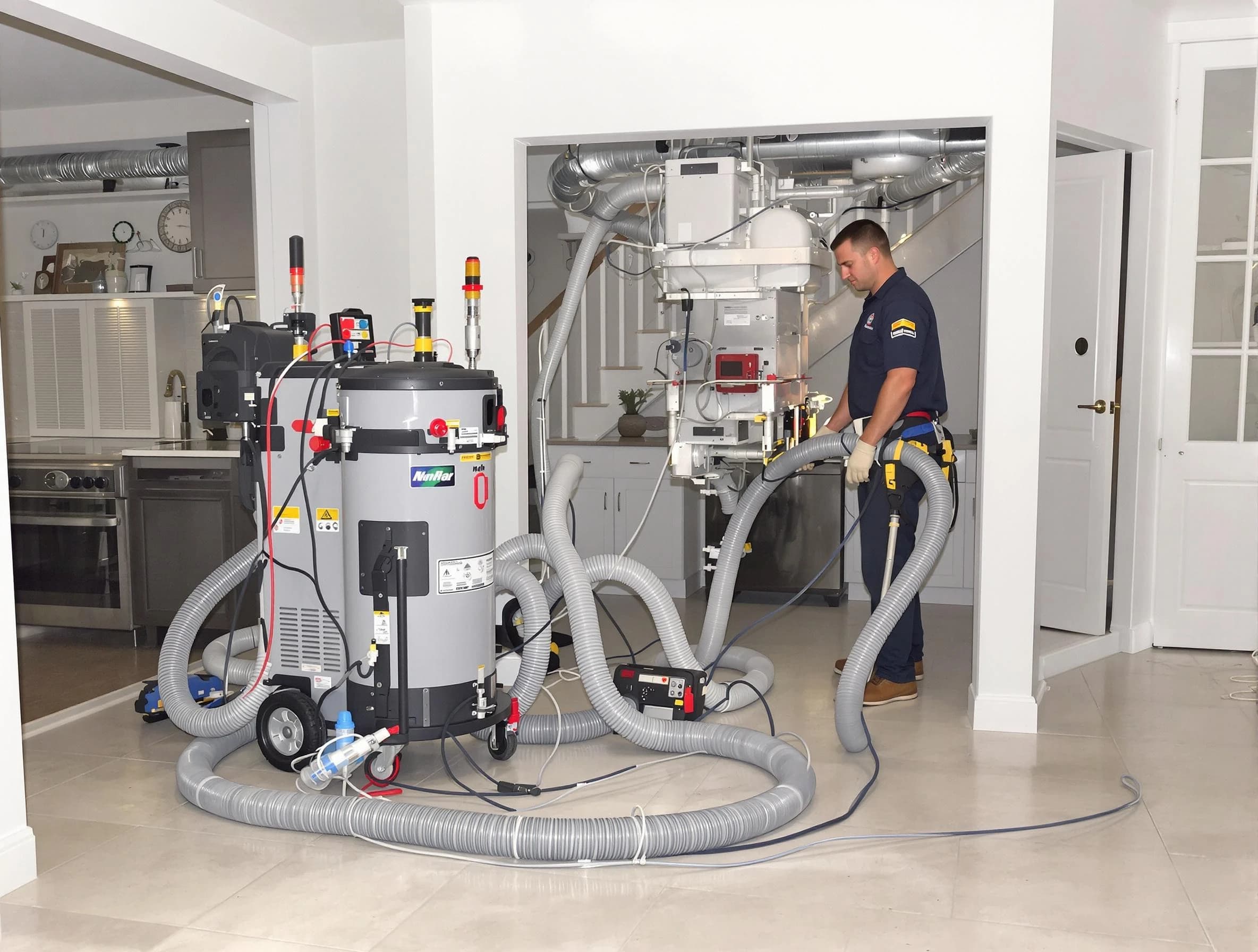 Cambridge Air Duct Cleaning technician operating negative pressure cleaning equipment for thorough duct maintenance in Cambridge
