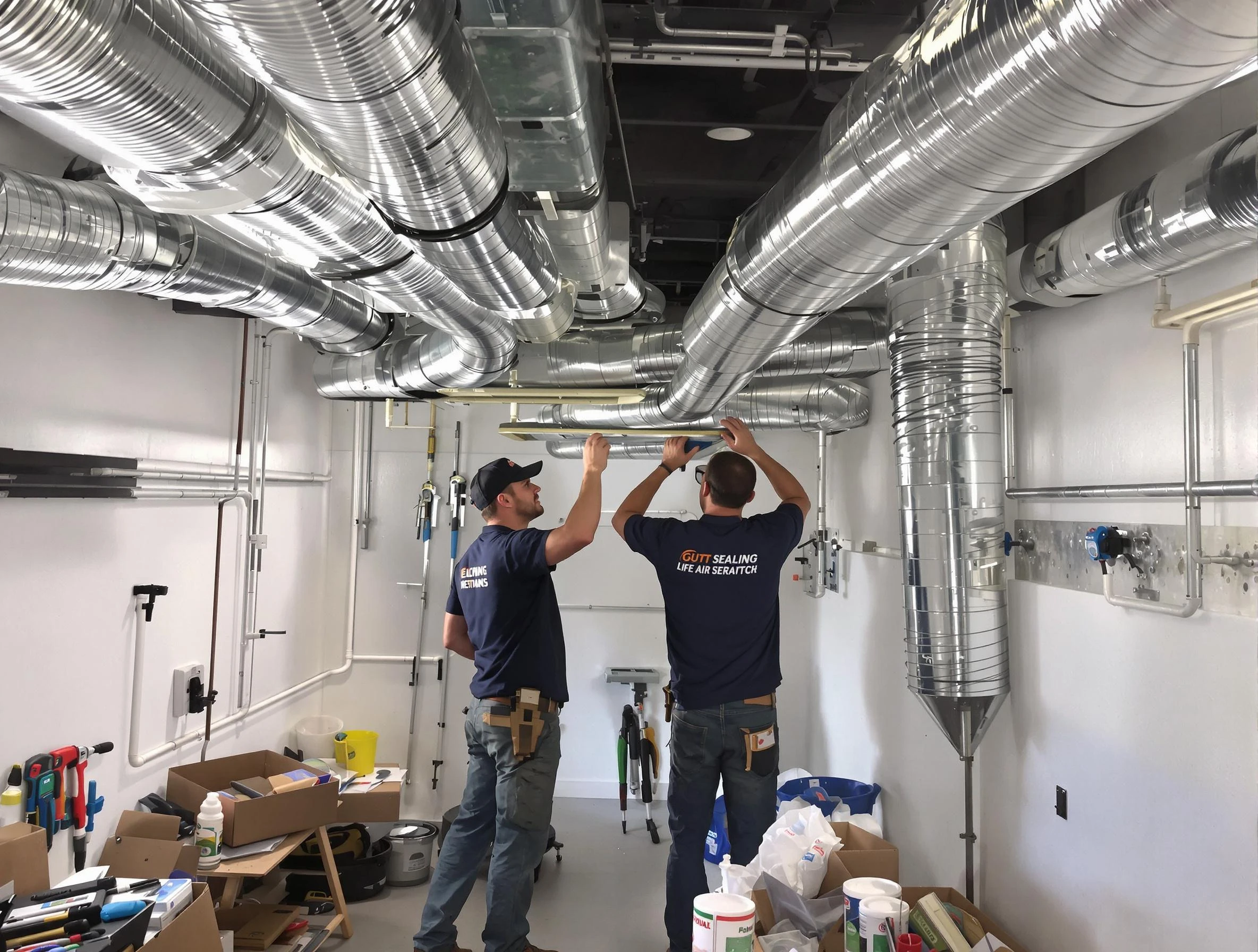 Cambridge Air Duct Cleaning technician applying professional duct sealing solutions in Cambridge